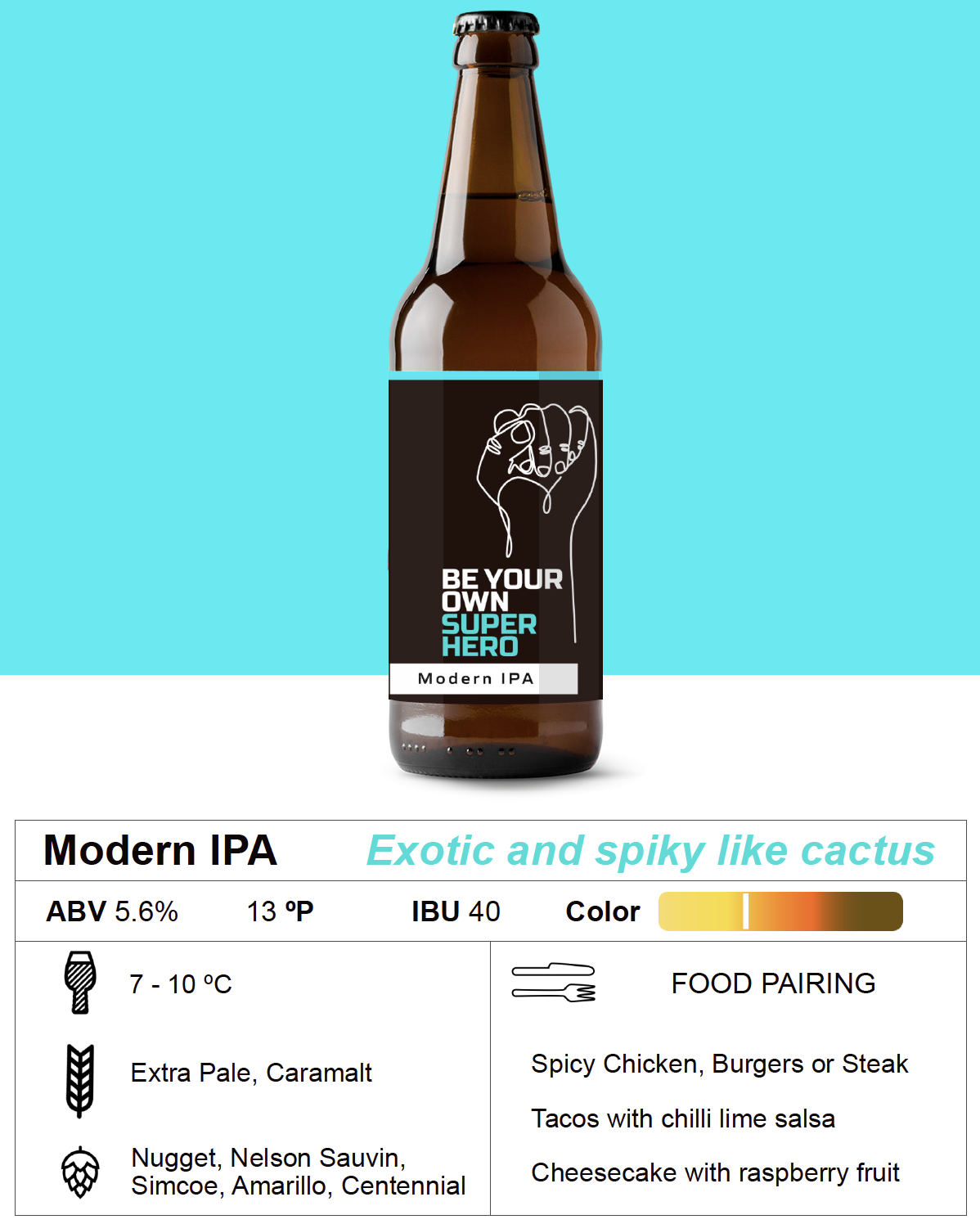 Modern IPA bottle and attributes